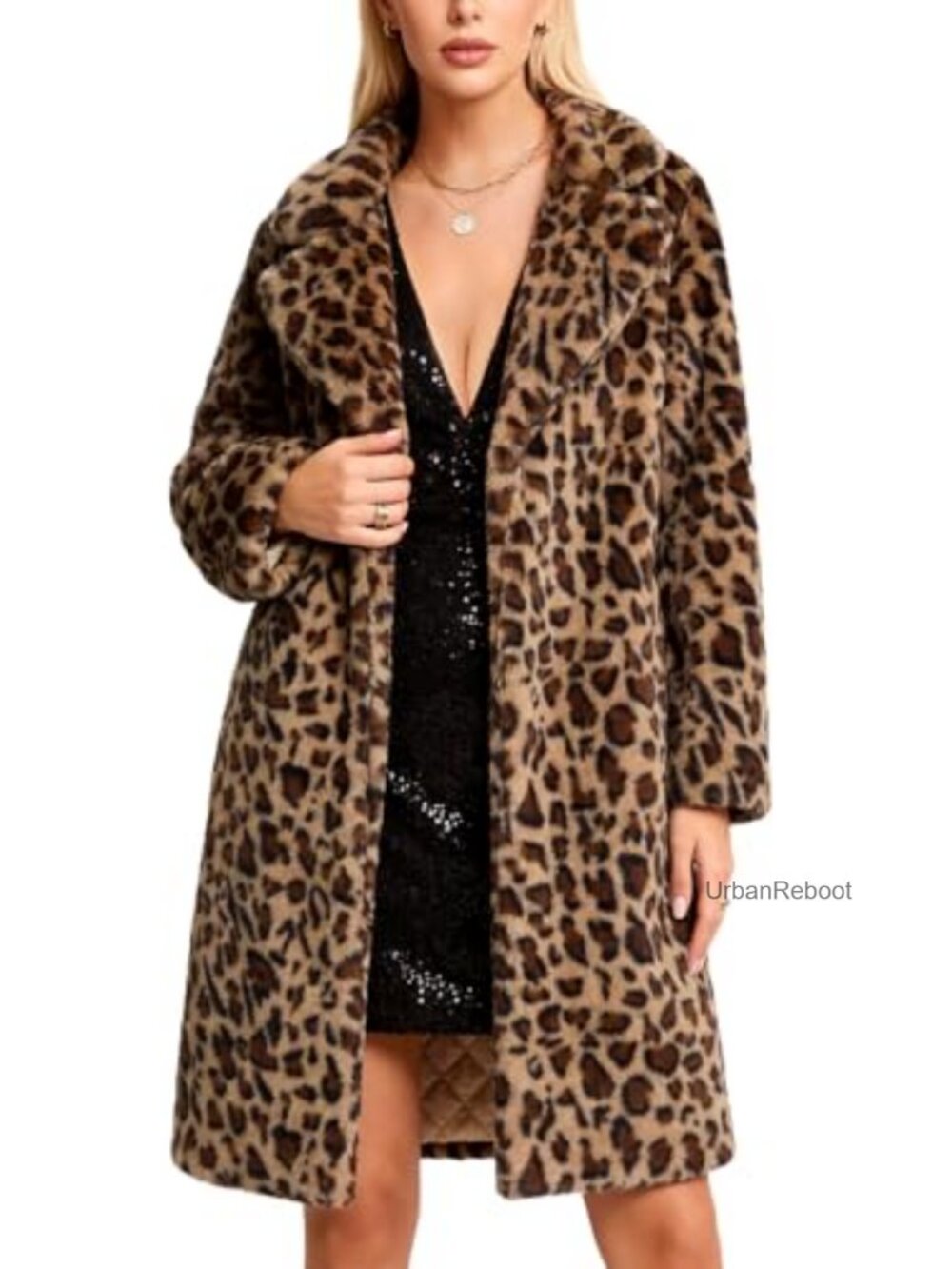 Faux Fur Fluffy Fuzzy Coat with Pockets Long Sleeve Hook & Eye Fall Winter